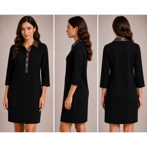 J.McLaughlin Falcon Ponte Knit Dress  faux leather Collar Sz Xs nwot